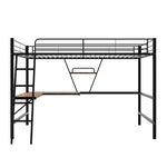Loft Bed 90x200cm with L-shaped Desk and Shelf Metal Black