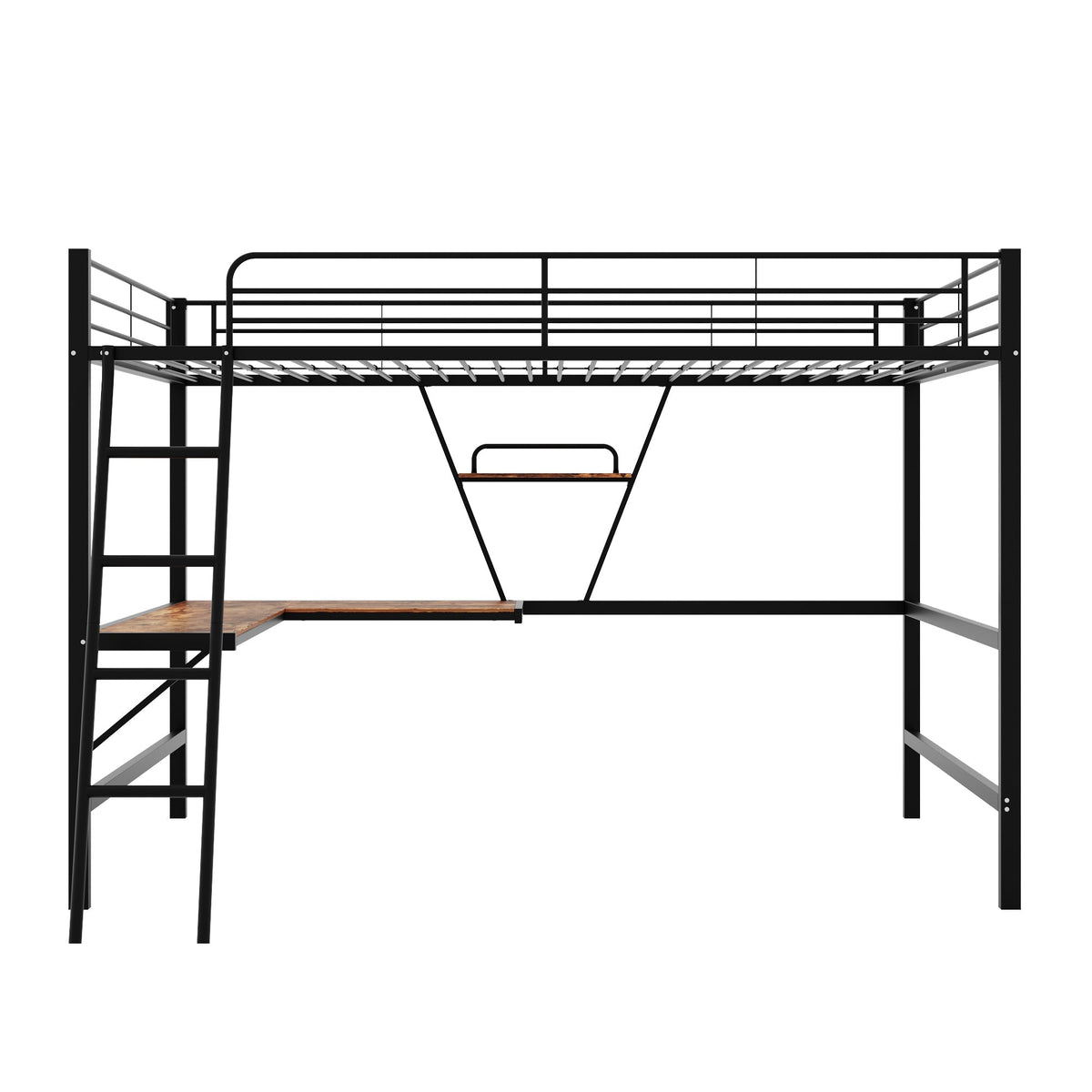 Loft Bed 90x200cm with L-shaped Desk and Shelf Metal Black
