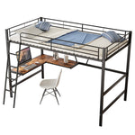 Loft Bed 90x200cm with L-shaped Desk and Shelf Metal Black