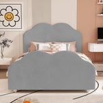 Children's Upholstered Bed, 90x200cm, High Railing, Cloud Head/Footboard, Gray Velvet