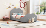 Children's Upholstered Bed, 90x200cm, High Railing, Cloud Head/Footboard, Gray Velvet