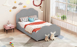Children's Upholstered Bed, 90x200cm, High Railing, Cloud Head/Footboard, Gray Velvet