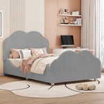 Children's Upholstered Bed, 90x200cm, High Railing, Cloud Head/Footboard, Gray Velvet