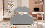 Children's Upholstered Bed, 90x200cm, High Railing, Cloud Head/Footboard, Gray Velvet