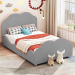 Children's Upholstered Bed, 90x200cm, High Railing, Cloud Head/Footboard, Gray Velvet