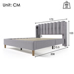 Upholstered Double Bed with USB Type C, Slatted Frame, 160 x 200 cm, Gray Linen