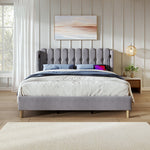 Upholstered Double Bed with USB Type C, Slatted Frame, 160 x 200 cm, Gray Linen