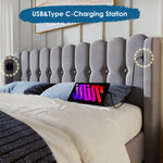 Upholstered Double Bed with USB Type C, Slatted Frame, 160 x 200 cm, Gray Linen