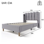 Upholstered Single Bed, 90x200cm USB-C Charging Slatted Base, Grey Linen