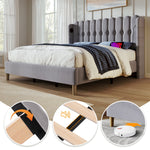 Upholstered Double Bed with USB Type C, Slatted Frame, 160 x 200 cm, Gray Linen