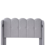 Upholstered Single Bed, USB Type C Charging, Slatted Frame, Gray Linen