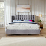 Upholstered Double Bed with USB C Charging, 180x200cm, Grey Linen