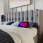 Upholstered Double Bed with USB Type C, Slatted Frame, 160 x 200 cm, Gray Linen