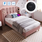 Upholstered Single Bed, USB-C Charging, Pink Velvet