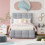 Upholstered Bed, Pull-Out Adjustable Headboard Single, Linen Grey