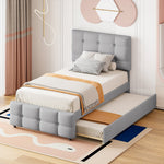 Upholstered Bed, Pull-Out Adjustable Headboard Single, Linen Grey