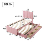Upholstered Bed 90x200cm, Trundle & Storage, Linen (Pink)