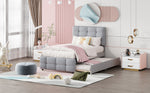 Upholstered Bed, Pull-Out Adjustable Headboard Single, Linen Grey