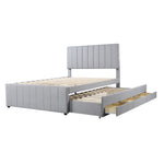 Upholstered Bed, 140x200cm, Pull-Out & Drawers, Linen Upholstery, Grey