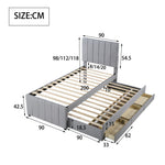 Upholstered Bed, 90x200cm Trundle with Storage Drawers, Linen Grey