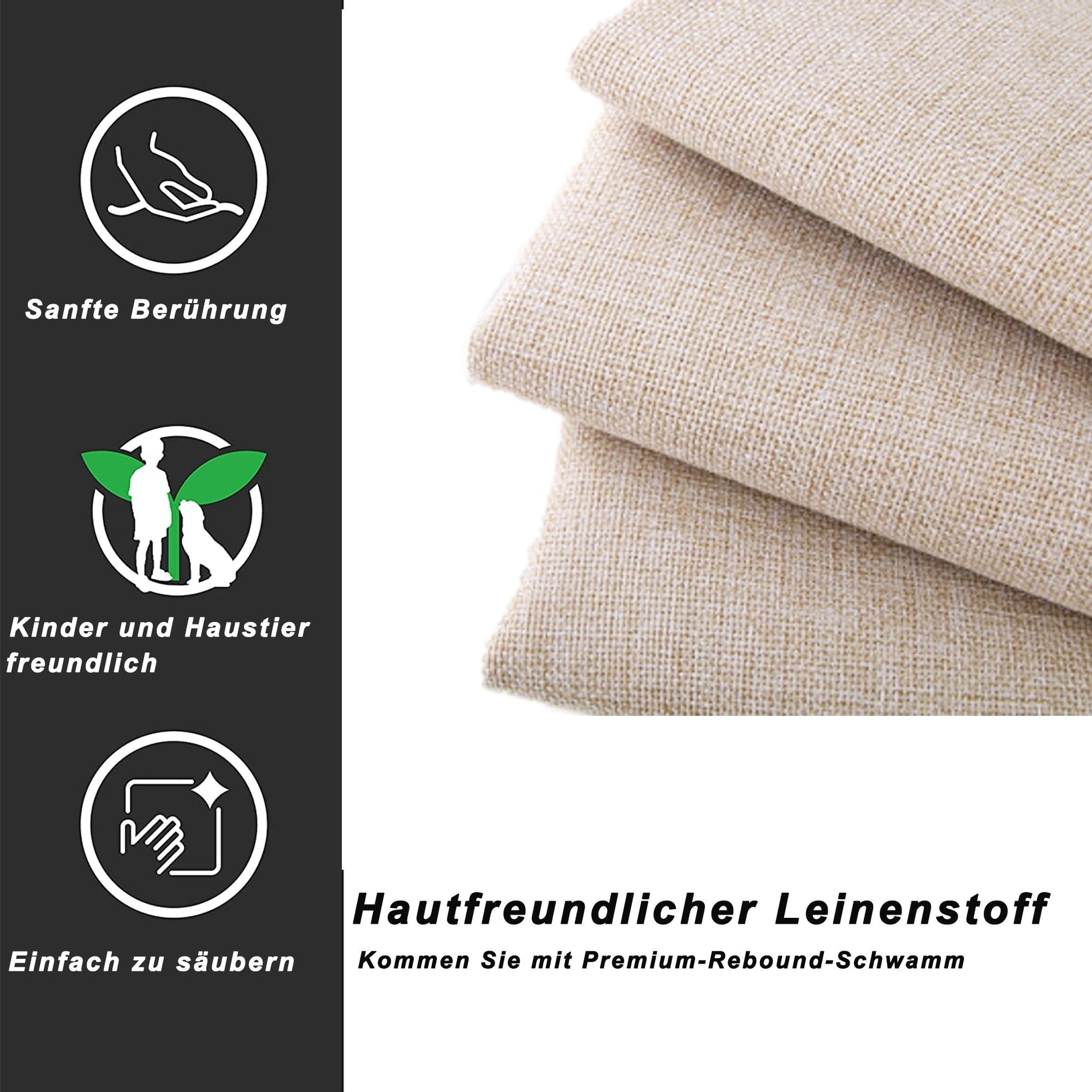 Upholstered Bed 90x200cm, Trundle & Storage, Linen Beige