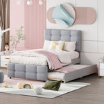 Upholstered Bed, Pull-Out Adjustable Headboard Single, Linen Grey