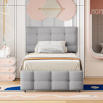 Upholstered Bed, Pull-Out Adjustable Headboard Single, Linen Grey