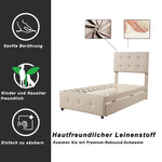 Upholstered Bed, 90x200cm Pull-Out Kids Bed with Adjustable Headboard, Linen Upholstery, Beige