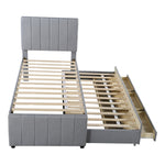 Upholstered Bed, 90x200cm Trundle with Storage Drawers, Linen Grey