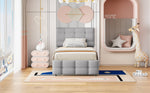 Upholstered Bed, Pull-Out Adjustable Headboard Single, Linen Grey