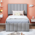 Upholstered Bed, 90x200cm Trundle with Storage Drawers, Linen Grey