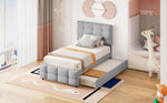 Upholstered Bed, Pull-Out Adjustable Headboard Single, Linen Grey