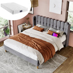 Upholstered Double Bed with USB Type C, Slatted Frame, 160 x 200 cm, Gray Linen