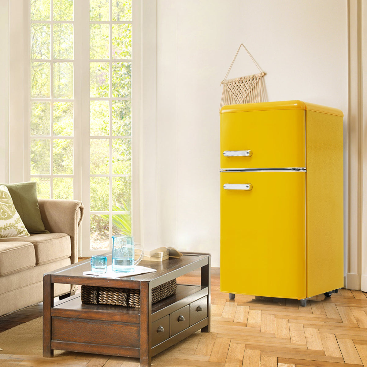 Retro Refrigerator, Double-Door 72L Total 21L Freezer, LED, Various Colors
