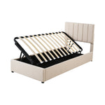 Children's Upholstered Loft Bed 90x200cm Hydraulic Storage, Linen Beige