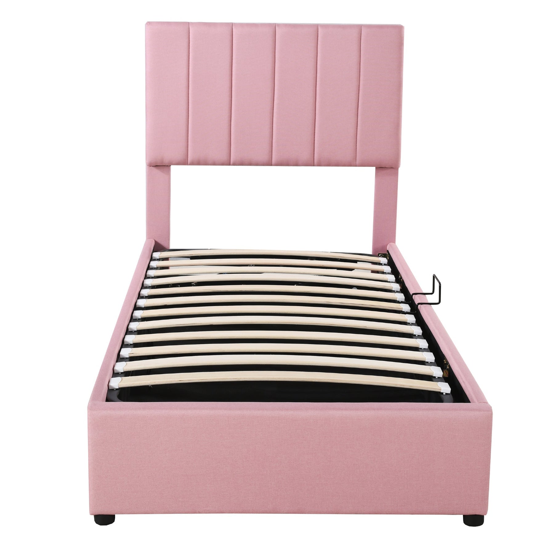 Children's Bed Upholstered Hydraulic Storage High Box Bed, 90x200 cm, Pink Linen