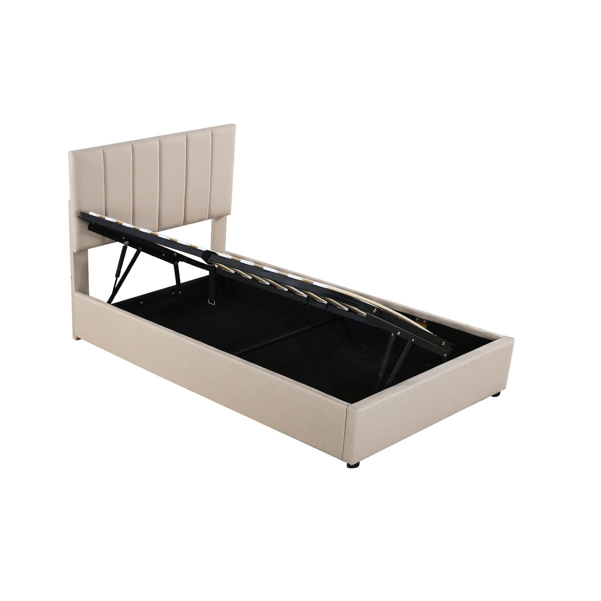 Children's Upholstered Loft Bed 90x200cm Hydraulic Storage, Linen Beige