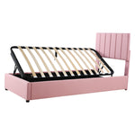 Children's Bed Upholstered Hydraulic Storage High Box Bed, 90x200 cm, Pink Linen