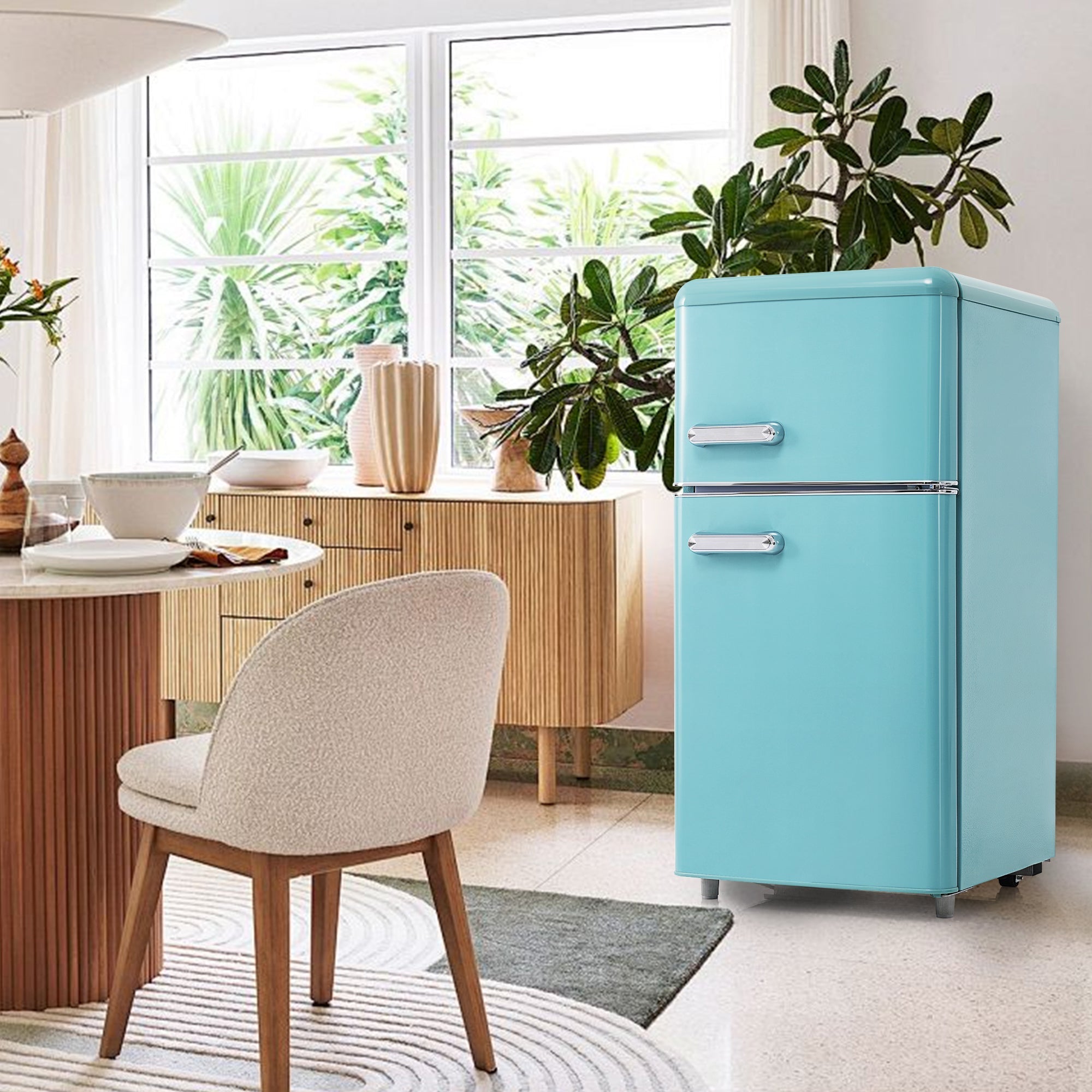 Retro Refrigerator Double-Door 72L/21L Freezer LED Available in Various Colors