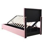 Children's Bed Upholstered Hydraulic Storage High Box Bed, 90x200 cm, Pink Linen