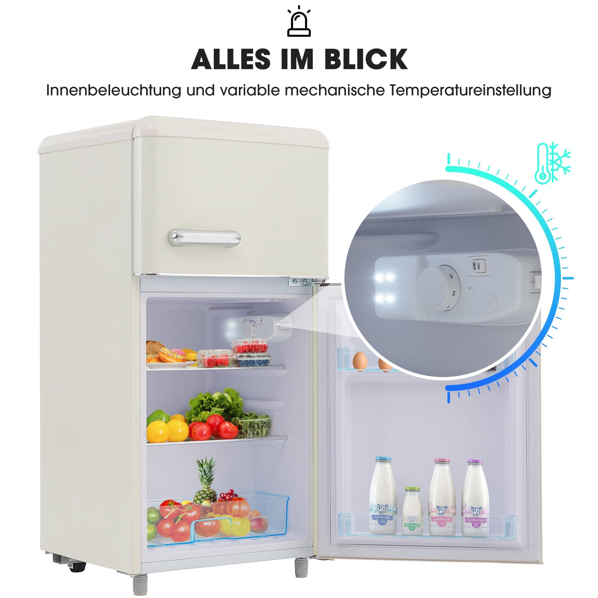 Retro Refrigerator Double-Door 72L Capacity LED Light, Various Colors