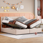 Upholstered Bed 180x200 cm Hydraulic Storage Multifunctional Beige Linen