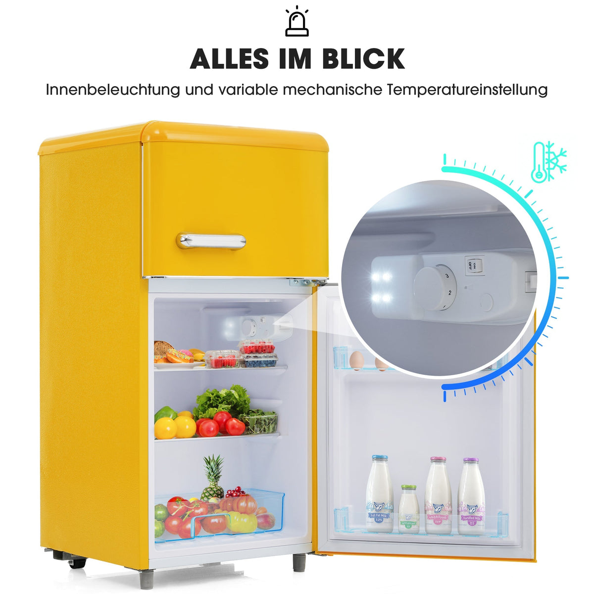 Retro Refrigerator, Double-Door 72L Total 21L Freezer, LED, Various Colors