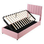 Children's Bed Upholstered Hydraulic Storage High Box Bed, 90x200 cm, Pink Linen