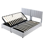 Upholstered Bed, 180x200 cm Hydraulic Storage, Linen Grey