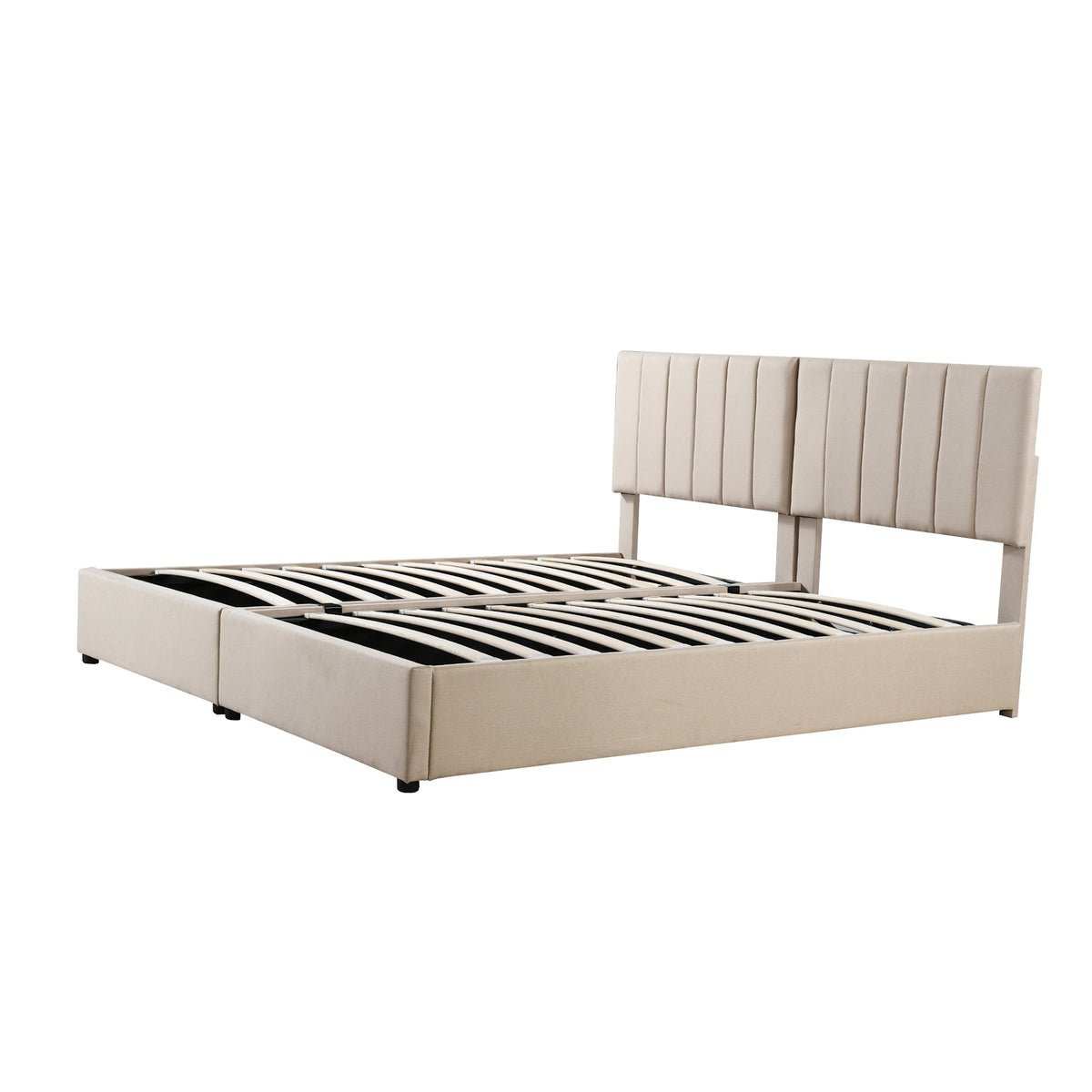 Upholstered Bed 180x200 cm Hydraulic Storage Multifunctional Beige Linen