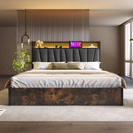 Upholstered Metal Bed, LED App-Control Double with USB, Gray