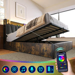 Upholstered Metal Bed, LED App-Control, USB Charging, Headboard & Lighting, Gray