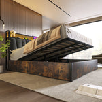 Upholstered Metal Bed, LED App-Control Double with USB, Gray