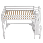 Loft Bed 140x200cm Steps Wardrobe Storage - White